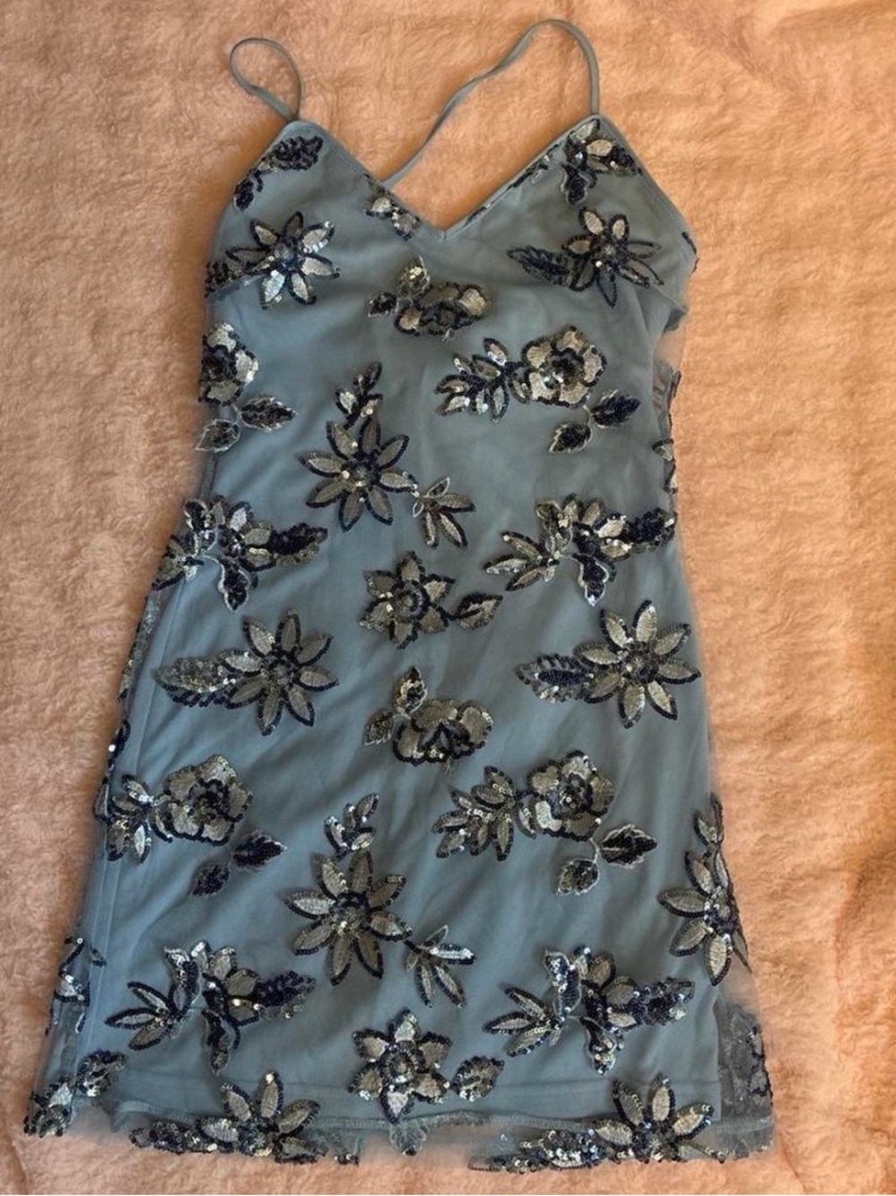 Forever 21 Light Blue Sequin Floral Slip dress